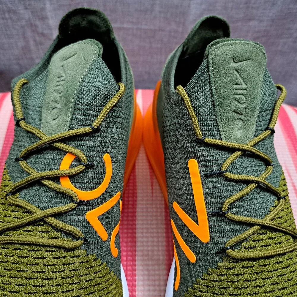 ! Nike Air Max 270 Flyknit Men 10.5 Olive Green Orange Men's Athletic Sneakers - Picture 10 of 14